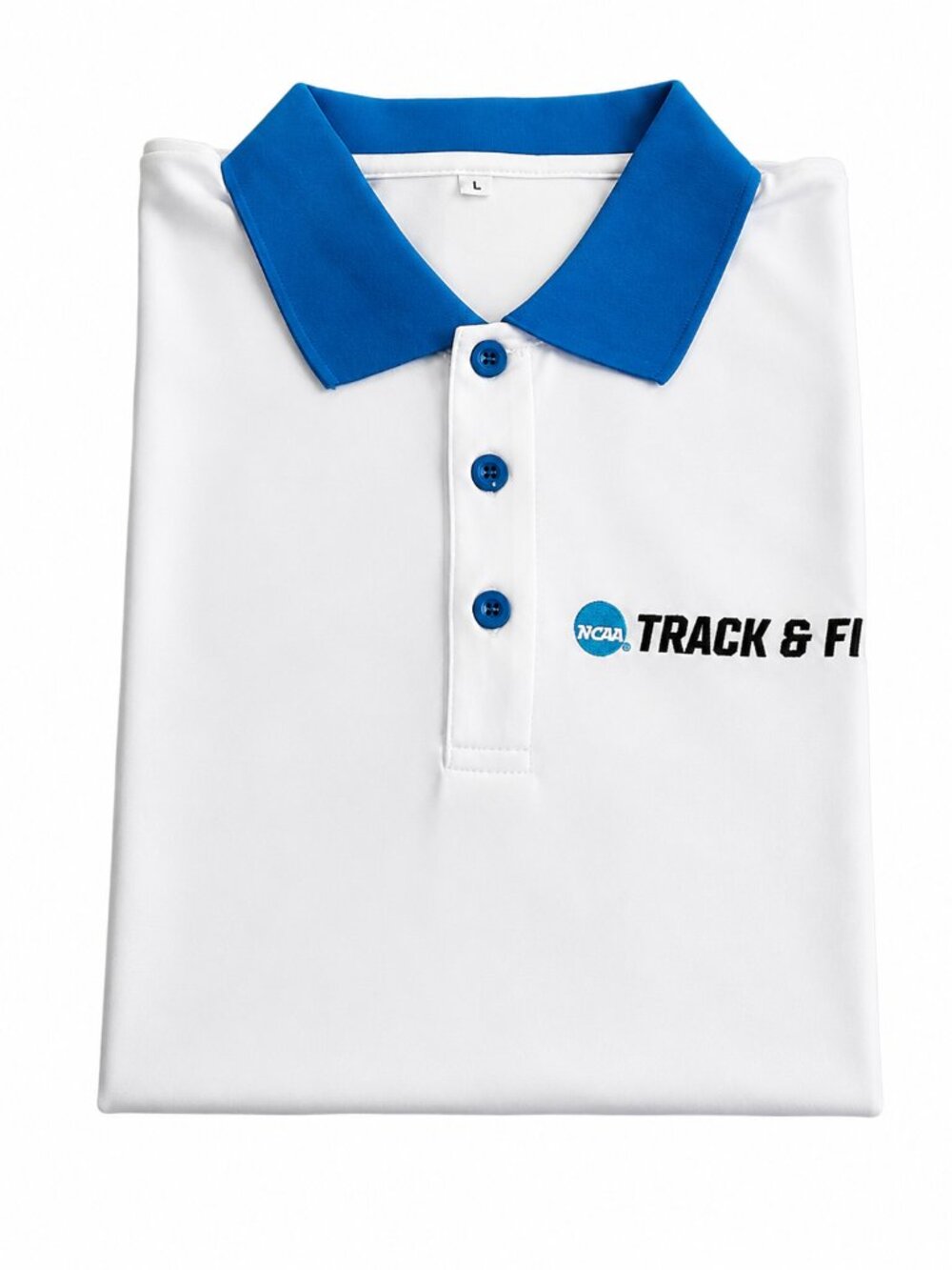 NCAA Track & Field Blue & White Colorblock Performance Polo Shirt Men's Large